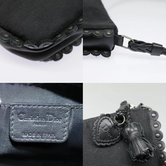 Christian Dior Trotter Canvas Shoulder Bag Silver Black Auth 92099 - Picture 12 of 14